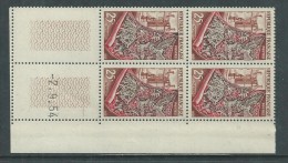 France N° 970 XX  Production De Luxe : Tapisserie   En Bloc De 4 Coin Daté  Du 2 . 9 . 54 . 1 Trait,  Sans Charnière, TB - 1950-1959