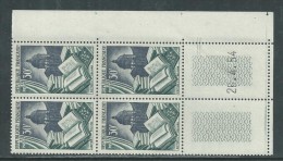 France N° 971 XX  Production De Luxe : Edition   En Bloc De 4 Coin Daté  Du 26 . 4 . 54 ; 2 Traits,  Sans Charnière, TB - 1950-1959