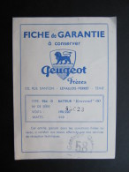 FICHE DE GARANTIE (M1414) PEUGEOT Frères (2 Vues) Batteur "Ecureuil" 60 - 1950 - ...