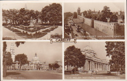 United Kingdom PPC Friary Gardens City Hall Welsh Museum Duke Street Cardiff Castle CARDIFF 1953 Real Photo (2 Scans) - Cardiganshire