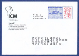 INSTITUT DU CERVEAU Postréponse Neuf. Autorisation 54346. M20g Validité Permanente. Dos 13P255. - Prêts-à-poster:Answer/Ciappa-Kavena