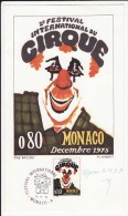 CIRCUS - CIRQUE FESTIVAL Zirkus - MONACO 1975 MI 1184 FDC MAXI CARD CLOWN SIGNED BY ENGRAVER SIGNÉ PAR GRAVEUR - Cirque