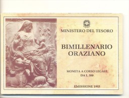 ITALIA 500 LIRE  MONETA CELEBRATIVA ARGENTO  "BIMILLENARIO ORAZIANO" ANNO 1993 - Commémoratives