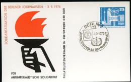 DDR PP17 D2/002 Privat-Postkarte SOLIDARITÄTSAKTION JOURNALISTEN Berlin Sost.1976  NGK 4,00 € - Private Postcards - Used