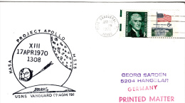 SPACE -  USA- 1970 - APOLLO XIII USNS VANGUARD   COVER WITH  CAPE CANAVERAL   POSTMARK - Etats-Unis