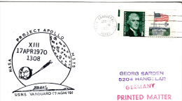 SPACE -  USA- 1970 - APOLLO XIII USNS VANGUARD   COVER WITH  CAPE CANAVERAL   POSTMARK - United States