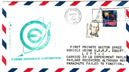 SPACE -  USA- 1988 - E PRIME AREOSPACE FIRST PRIVATE SECTOR SPACE VEHICLE COVER WITH KENNEDY SPACE CENTRE  POSTMARK - Etats-Unis