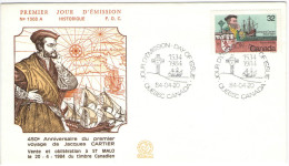 CANADA - 1984 - 450° Anniversaire Du Premier Voyage De Jacques Cartier - Oblitération A St.Malo - FDC - 1981-1990