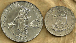 PHILIPPINES 25 CENTAVOS WOMAN VOLCANO FRONT SHIELD EMBLEM BACK 1966 VF KM(?) READ DESCRIPTION CAREFULLY!! - Philippines