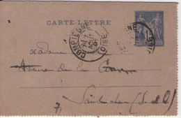 CARTE LETTRE  ENTIER POSTAL - De Compiègne (1891) - Cartes-lettres