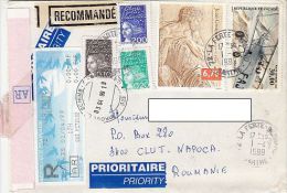 SCULPTURE, PLANE, MARRIANNE, STAMPS ON REGISTERED COVER, 1999, FRANCE - Lettres & Documents