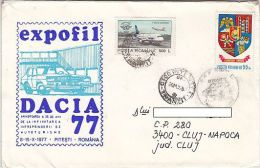 PLANE, ARGES COUNTY COAT OF ARMS, STAMPS ON DACIA CAR FACTORY SPECIAL COVER, 1997, ROMANIA - Covers & Documents