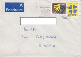 THEATRE, SAD AND HAPPY MASKS, CLOVER, STAMPS ON COVER, TRAM, TRAMWAY SPECIAL POSTMARK, 2008, SWEDEN - Lettres & Documents