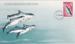 MARINE MAMMALS WHALES WHALE WAL VAL - PORPOISE - FALKLAND ISLANDS 1980 Cousteau Society  FDC Card - PHOCAENIDAE - Whales