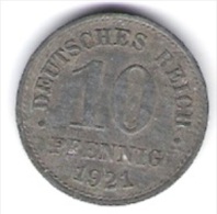 D.Reich10 Pfennig Zink 1921 Jäger Nr.299 TOP - 10 Renten- & 10 Reichspfennig