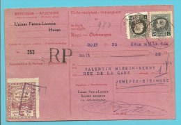 211+214 Op Ontvangkaart (Carte-recepisse) Met Firmaperforatie (perfin) " U.P.L. " Van Usines Peters-Lacroix / HAREN - 1921-1925 Small Montenez