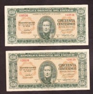 * URUGUAY: 50 Centésimos (serie B 1939-66) Par Correlativos XF - Uruguay