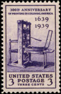 1939 USA Printing In America 300th Anniversary Stamp Sc#857 History Machine - Ungebraucht