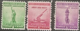 1940 USA National Defense  Stamps Sc#899-901 History Statue Of Liberty Gun Army Torch - Ungebraucht