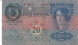 2058A,  BANKNOTE, 20, HUSZ KORONA, OVERPRINT, 1913, HUNGARY. - Ungheria