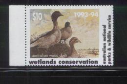 AUSTRALIA 1993-4 AUSTRALIAN NATIONAL PARKS& WILDLIFE SERVICE WETLANDS CONSERVATION $10 AUSTRALIAN WOOD DUCK STAMP NHM - Cinderelas