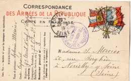 TB 502 - MILITARIA - Carte - Franchise Militaire - Soldat S.MERCIER Du 9e Rgt T D'Infanterie  Pour NEUILLY - SUR - SEINE - Briefe U. Dokumente