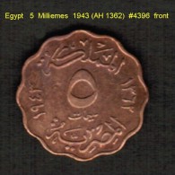 EGYPT   5  MILLIEMES  1943 (AH 1362)  (KM # 360) - Egipto