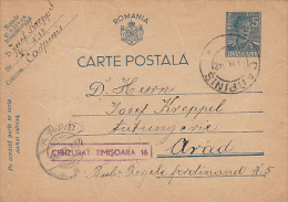 7800- KING MICHAEL, PC STATIONERY, ENTIER POSTAUX, CENSORED TIMISOARA NR 16, 1942, ROMANIA - Cartas De La Segunda Guerra Mundial