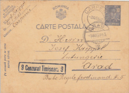 7802- KING MICHAEL, PC STATIONERY, ENTIER POSTAUX, CENSORED TIMISOARA NR 9, 1943, ROMANIA - Cartas De La Segunda Guerra Mundial