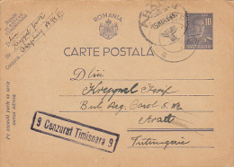 7803- KING MICHAEL, PC STATIONERY, ENTIER POSTAUX, CENSORED TIMISOARA NR 9, 1943, ROMANIA - Lettres 2ème Guerre Mondiale