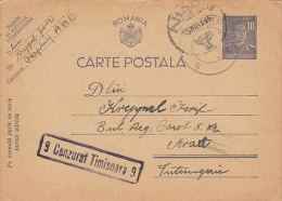 7803- KING MICHAEL, PC STATIONERY, ENTIER POSTAUX, CENSORED TIMISOARA NR 9, 1943, ROMANIA - 2. Weltkrieg (Briefe)