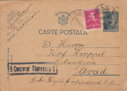 7804- KING MICHAEL, PC STATIONERY, ENTIER POSTAUX, CENSORED TIMISOARA NR 5, 1943, ROMANIA - Cartas De La Segunda Guerra Mundial