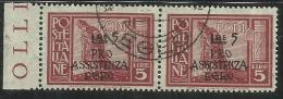 OCCUPAZIONE TEDESCA EGEO GERMAN OCCUPATION 1943  PRO ASSISTENZA EGEO LIRE 5 + 5 COPPIA USATA PAIR USED - Egeo (Occup. Tedesca)