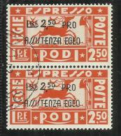 OCCUPAZIONE TEDESCA EGEO GERMAN OCCUPATION 1943  PRO ASSISTENZA EGEO ESPRESSO LIRE 2,50 + 2,50 COPPIA USATA PAIR USED - Egée (Duitse Bezetting)