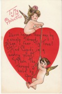 To My Valentine, Cherubs Beautiful Children And Heart, C1900s/10s Vintage Embossed Postcard - Saint-Valentin