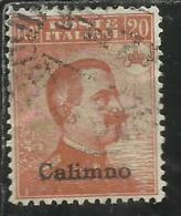 COLONIE ITALIANE EGEO CALINO CALIMNO 1921 1922 SOPRASTAMPATO ITALIA ITALY CENT 20c FILIGRANA WATERMARK USATO USED - Egée (Calino)