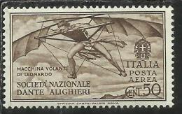 ITALIA REGNO ITALY KINGDOM 1932 PRO SOCIETA´ DANTE ALIGHIERI POSTA AEREA AIR MAIL CENT. 50 MNH BEN CENTRATO - Airmail