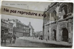 - 1863 - NÎMES - Place Des Arènes, Belle Animation, Peu Courante, Charrette, Tramway, écrite, Scans. - Nîmes