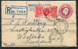 1935 GB London Walthamstow Silver Jubilee Uprated Registered Letter Stationery - Sweden (+ Letter) - Covers & Documents