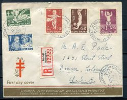 Finland 1947 First Day Register Cover To USA Anti-Tuberculosis Complete Set Facit 340-4 - Brieven En Documenten