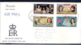 090003 Sc 148 - 151SILVER JUBILEE QUEEN ELIZABETH II -  ON FDC - STRUCK AIRMAIL. - OVERLEAF "MC" - Aitutaki