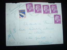 LETTRE PNEUMATIQUE TP MARIANNE DE CHEFFER 0,30F X5 + TROYES 0,10F OBL.HOROPLAN 26-3-68 PARIS 118 Pour NANTERRE - 1967-1970 Maríanne De Cheffer