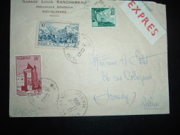 LETTRE EXPRES POUR FRANCE + POSTE PNEUMATIQUE PARIS OBL.HOROPLAN 15-9-55 BONDY + GARAGE LOUIS BANCHEREAU SIDI-SLIMANE - Covers & Documents