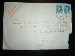 LETTRE PAR AVION POUR FRANCE TP MARIANNE D'ALGER 1F50 X2 OBL. 8-3-46 EL-BIAR ALGER - 1944 Hahn Und Marianne D'Alger