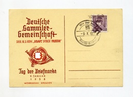 1938 Sudetenland Seltene Sonderkarte KdF Tag Der Briefmarke Dresden Mit Tschech. Briefmarke Gest. Teplitz Schönau - Sudetes