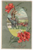 Pentecost Greeting Card - Fröhliche Pfingsten - Flowers - House - Goose - 14199 - Circulated In Imperial Russia 1911 - Pentecostés