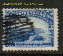 NEWFOUNDLAND    Scott  # 63 VF USED - 1865-1902