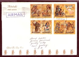 090004 Sc  153a,155a,157a & 159a CHRISTMAS 1977-ALL SE-TENANT-ON FDC AIRMAIL OVERLEAF  PERRY,IA 50220//1977 TRANSIT CDS - Aitutaki