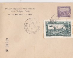 TUNISIE  1932  EXPO D'AERO-PHILATELIE  ENTIER ET VIGNETTE - Storia Postale