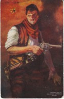 American West, Man With Gun Revolver 'At Bay', Artist Image Peterson?, C1900s Vintage Postcard - Sonstige & Ohne Zuordnung